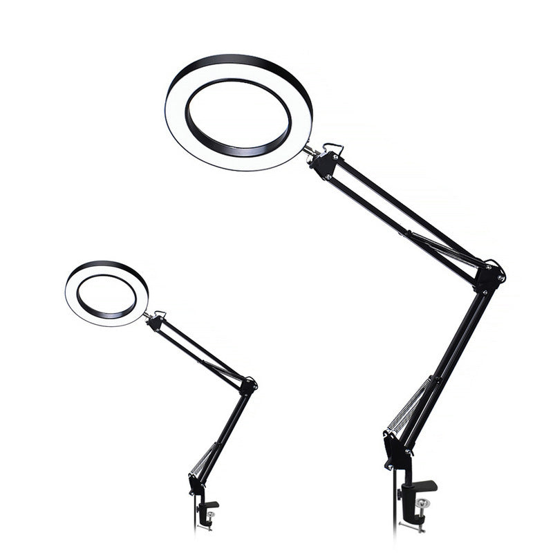 LED Folding Long Arm Clip Magnifying Glass Repair Light