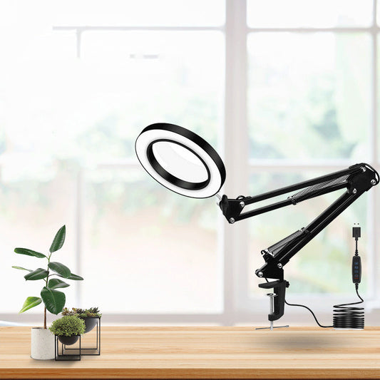 LED Folding Long Arm Clip Magnifying Glass Repair Light