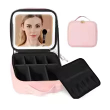 Large Capacity Portable LED Lamp Light With Mirror Cosmetic Bag