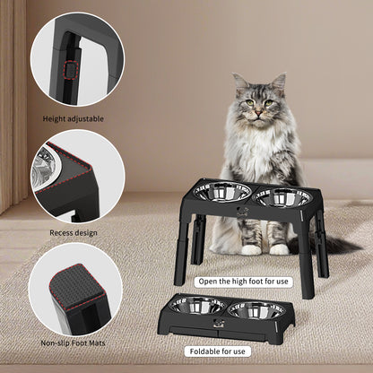 Höhenverstellbarer Futterplatz aus Edelstahl für Hunde und Katzen – rutschfest und leicht zu reinigen