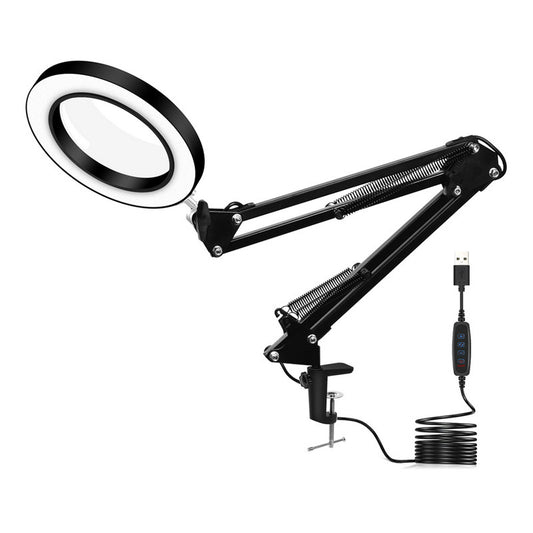 LED Folding Long Arm Clip Magnifying Glass Repair Light