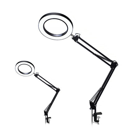 LED Folding Long Arm Clip Magnifying Glass Repair Light