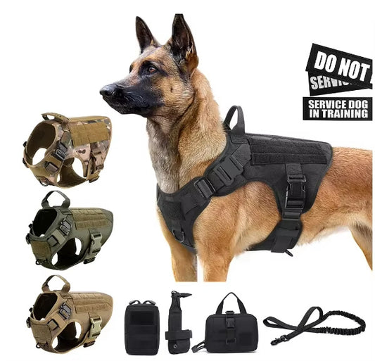 Tactical Dog Harness & Leash Set – 1000D Nylon Camouflage Training Vest