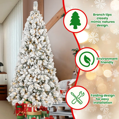 1,5 Meter hoher Samt-Weihnachtsbaum mit 250 warmweißen LED-Lichtern – 518 Zweigspitzen, schneeweiße PVC- und steife Nadelzweige, Klappmechanismus für einfachen Aufbau, stabiler Metallständer – realistischer Weihnachtsbaum mit Panoramablick 