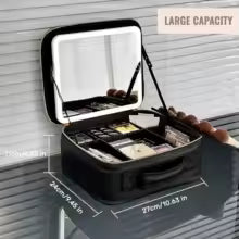 Large Capacity Portable LED Lamp Light With Mirror Cosmetic Bag