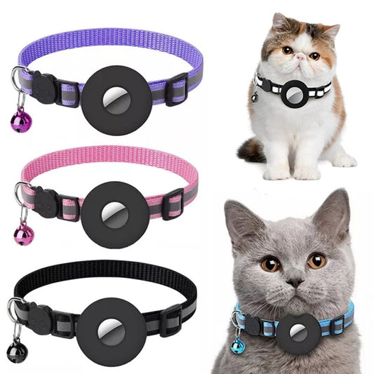 Reflective Nylon AirTag Pet Collar – Waterproof GPS Holder for Dogs & Cats
