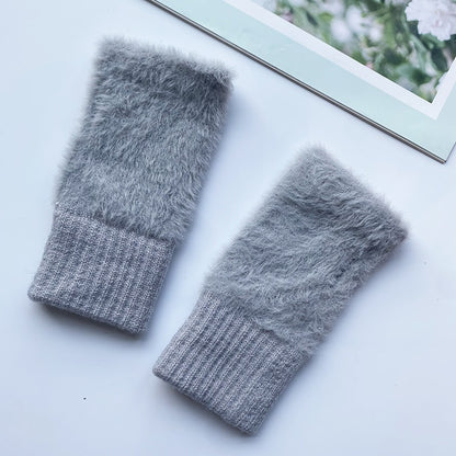 Winter Half Finger Knitted Gloves – Warm Jakar Fabric Plush Mittens